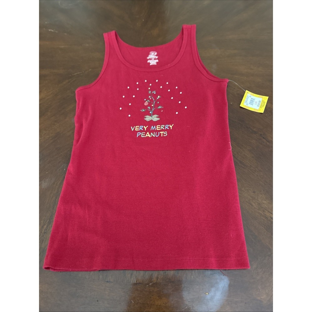 Peanuts Christmas Red Tank Top Very Merry Peanuts Charlie Brown Tree Large